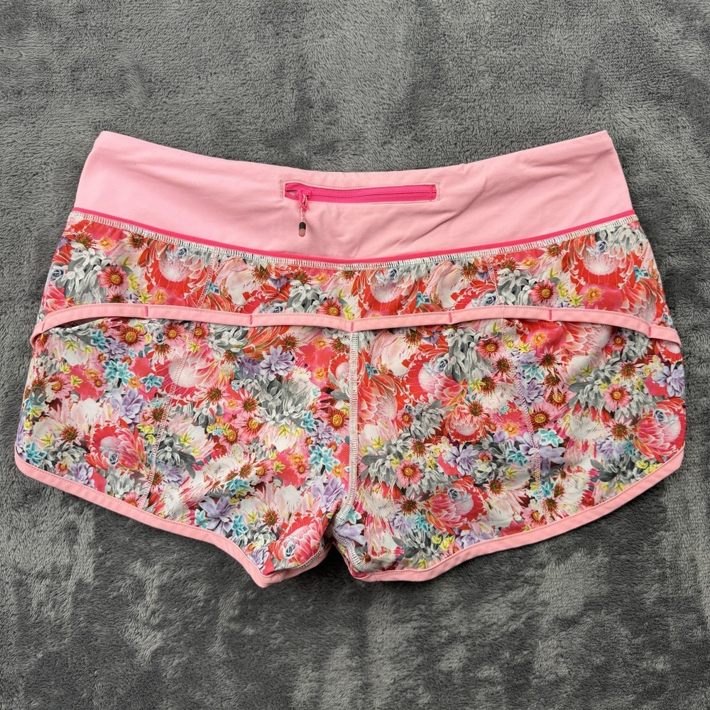 Lululemon Run Speed‎ Shorts Womens 6 Pink Floral Print Run Gym Athletic Pocket - Picture 2 of 10